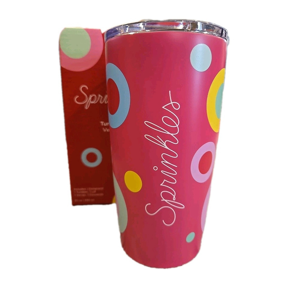 Sprinkles Tumbler 20 oz. Pink With Mod Cupcake Design. Stainless Steel New (217)